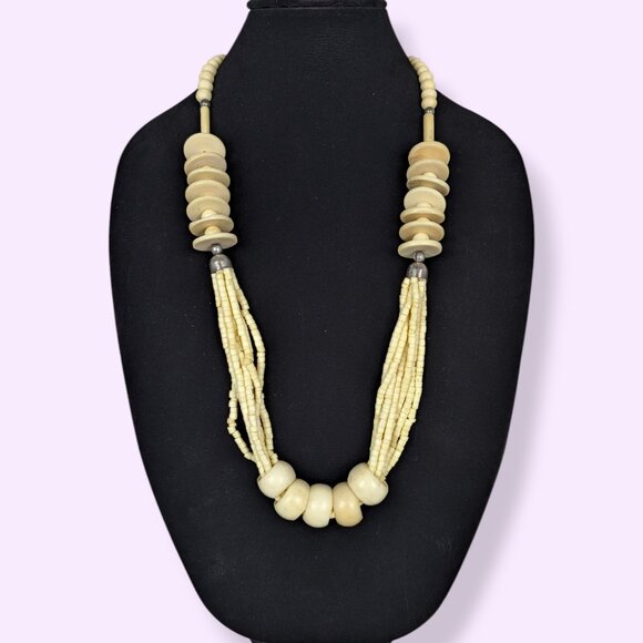Vintage 7-Strand Bone Bead Necklace - Picture 2 of 6